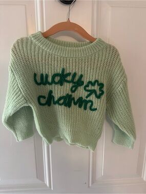 Lucky Charm Baby sweater 0-3 months green knit St. Patrick’s Day